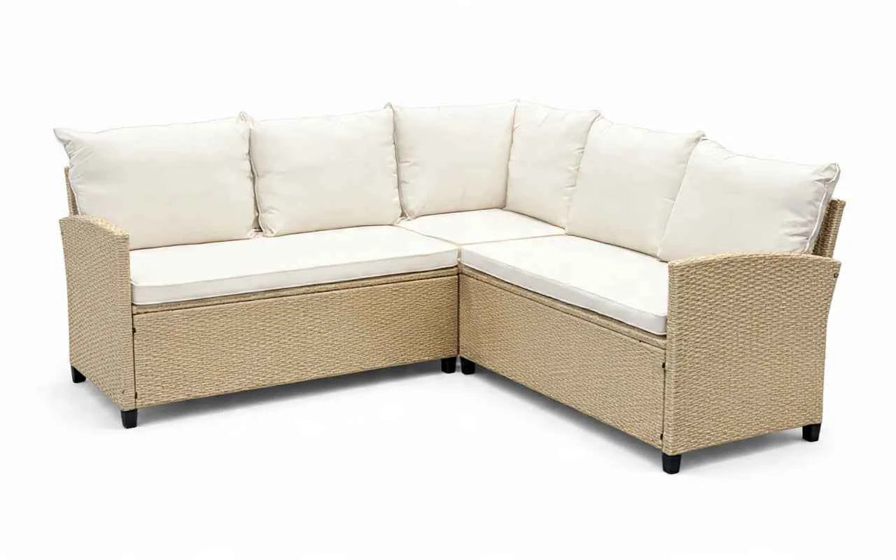 Barbados Corner Lounge Set Brown with Beige Cushions