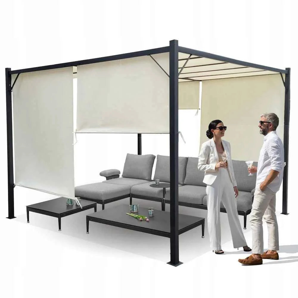 NobleShade Pergola with Sliding Roof Curtain - Beige - Fine Living
