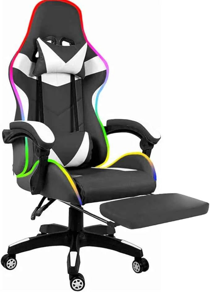 LED Lights Gaming Chair - White/Black