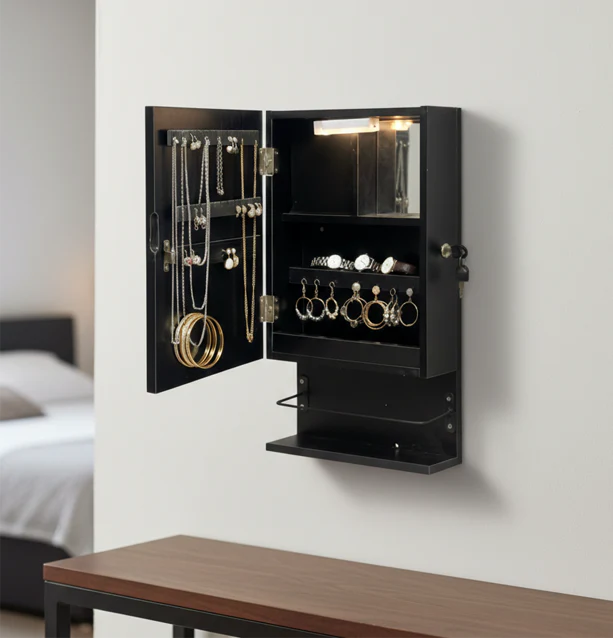 Stella Cosmetics Cabinet with LED Light - Black - Fine Living ALLUSTRA