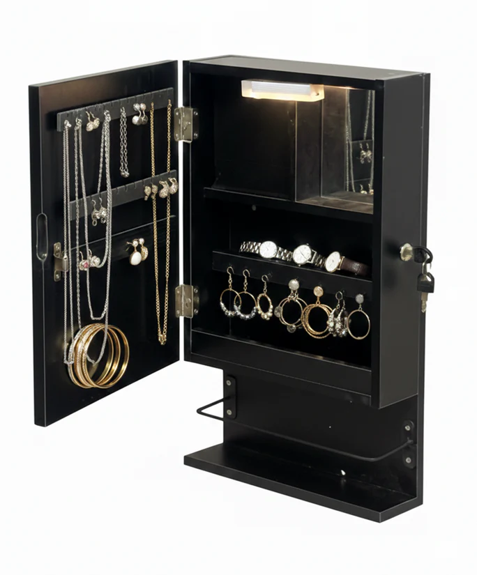 Stella Cosmetics Cabinet with LED Light - Black - Fine Living ALLUSTRA