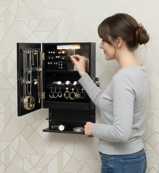 Stella Cosmetics Cabinet with LED Light - Black - Fine Living ALLUSTRA