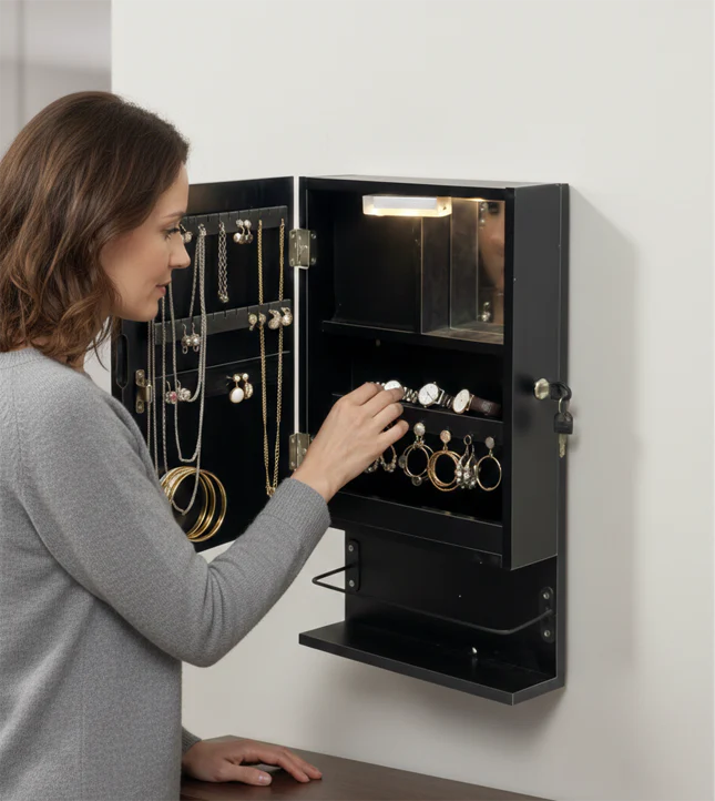Stella Cosmetics Cabinet with LED Light - Black - Fine Living ALLUSTRA