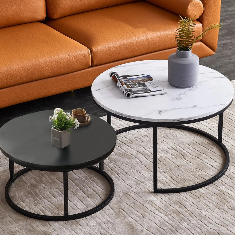 Eclipse 2pc Nesting Tables - Marble White & Black ALLUSTRA
