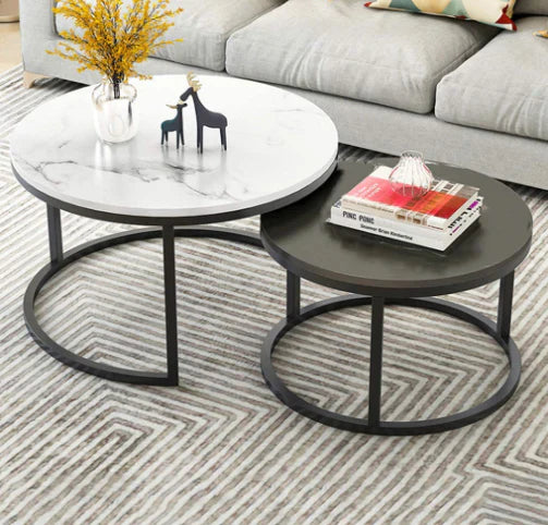 Eclipse 2pc Nesting Tables - Marble White & Black ALLUSTRA