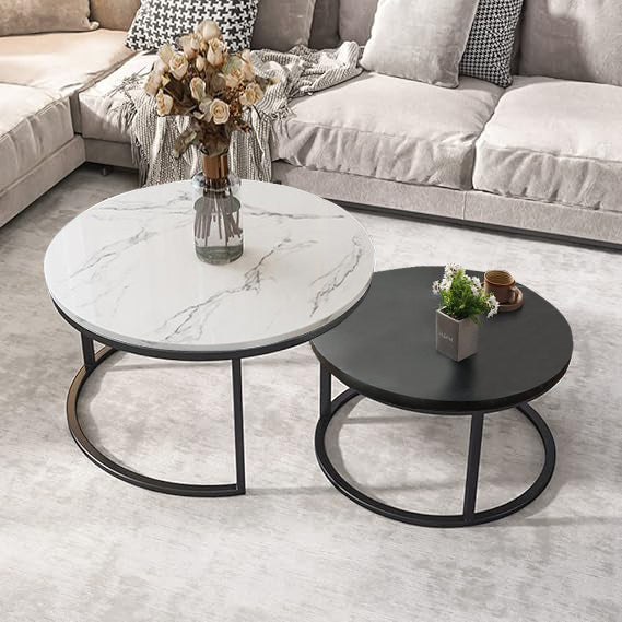 Eclipse 2pc Nesting Tables - Marble White & Black ALLUSTRA