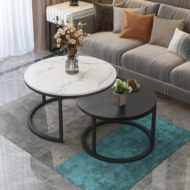 Eclipse 2pc Nesting Tables - Marble White & Black ALLUSTRA
