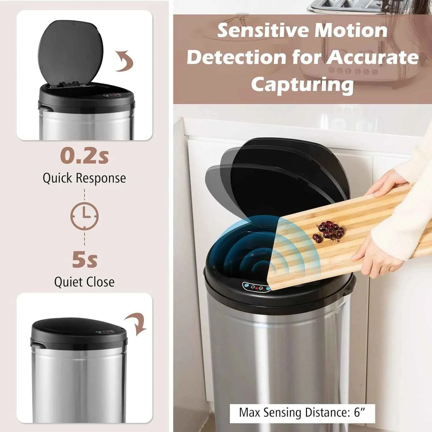 Auto Waste Sensor Trash Bin - Chrome - 50L