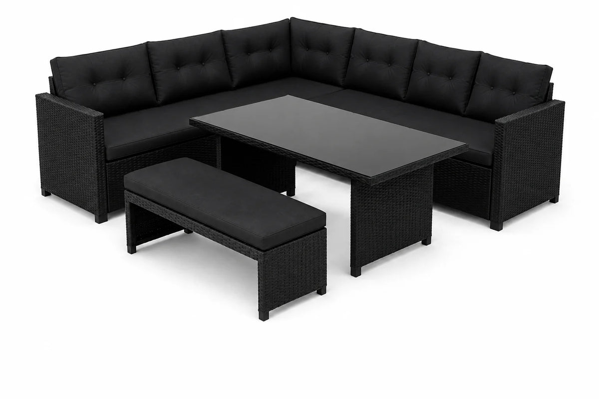 Allustra Bahamas Rattan Corner Patio Set – Black ALLUSTRA
