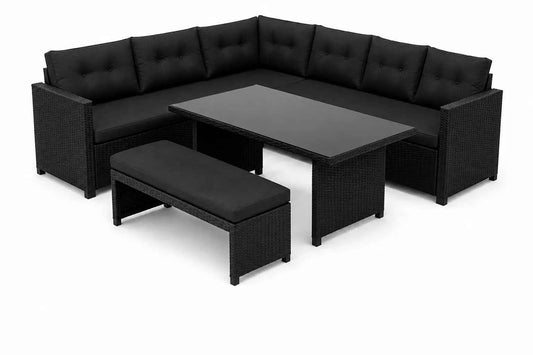 Allustra Bahamas Rattan Corner Patio Set – Black
