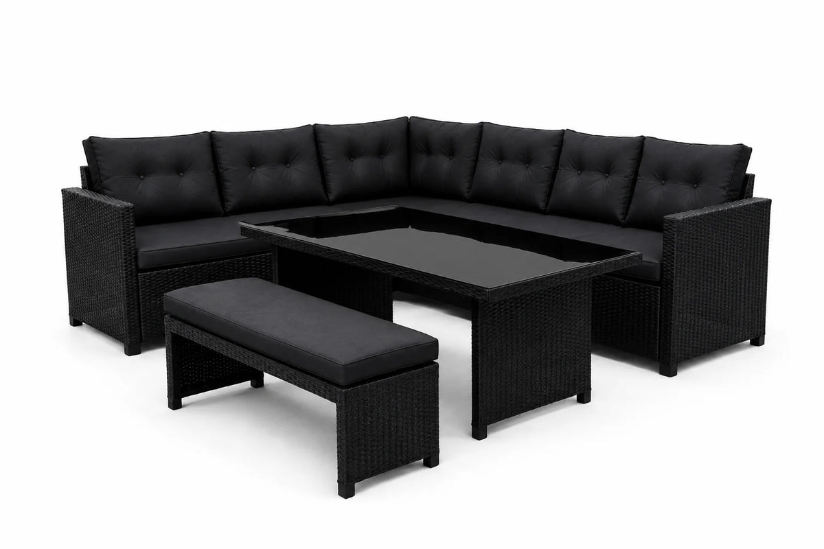 Allustra Bahamas Rattan Corner Patio Set – Black ALLUSTRA
