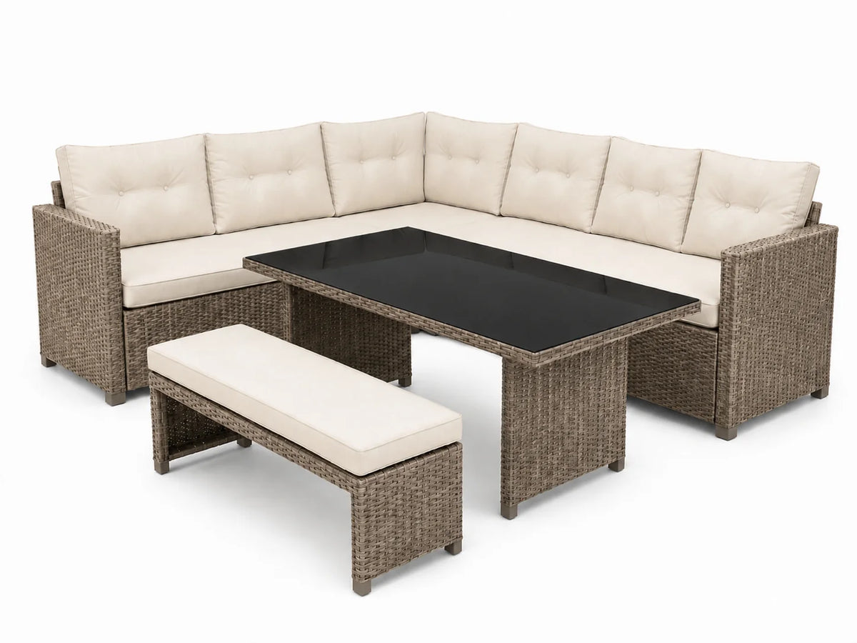 Allustra Bahamas Rattan Corner Patio Set – Brown & Beige ALLUSTRA