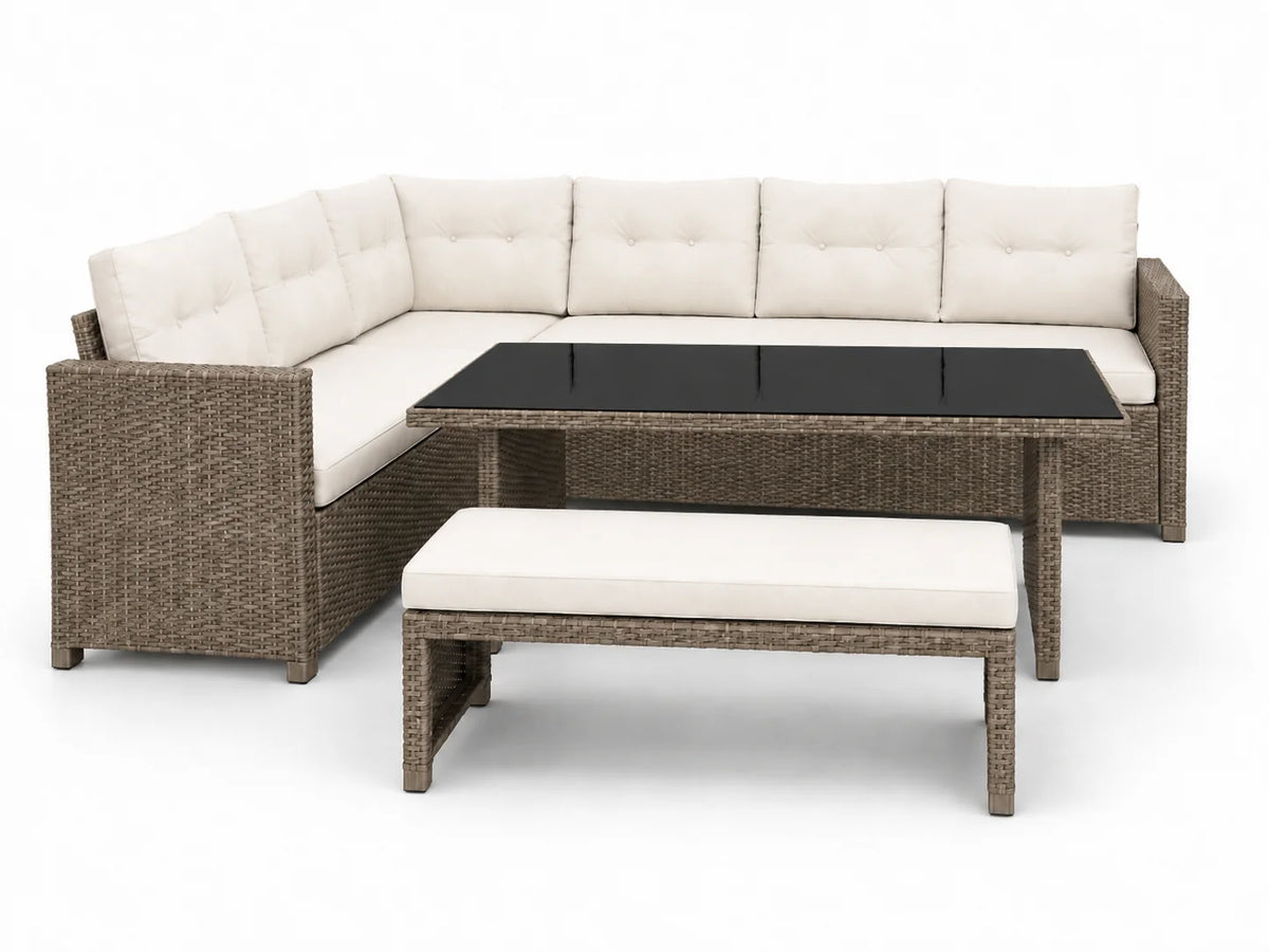 Allustra Bahamas Rattan Corner Patio Set – Brown & Beige ALLUSTRA