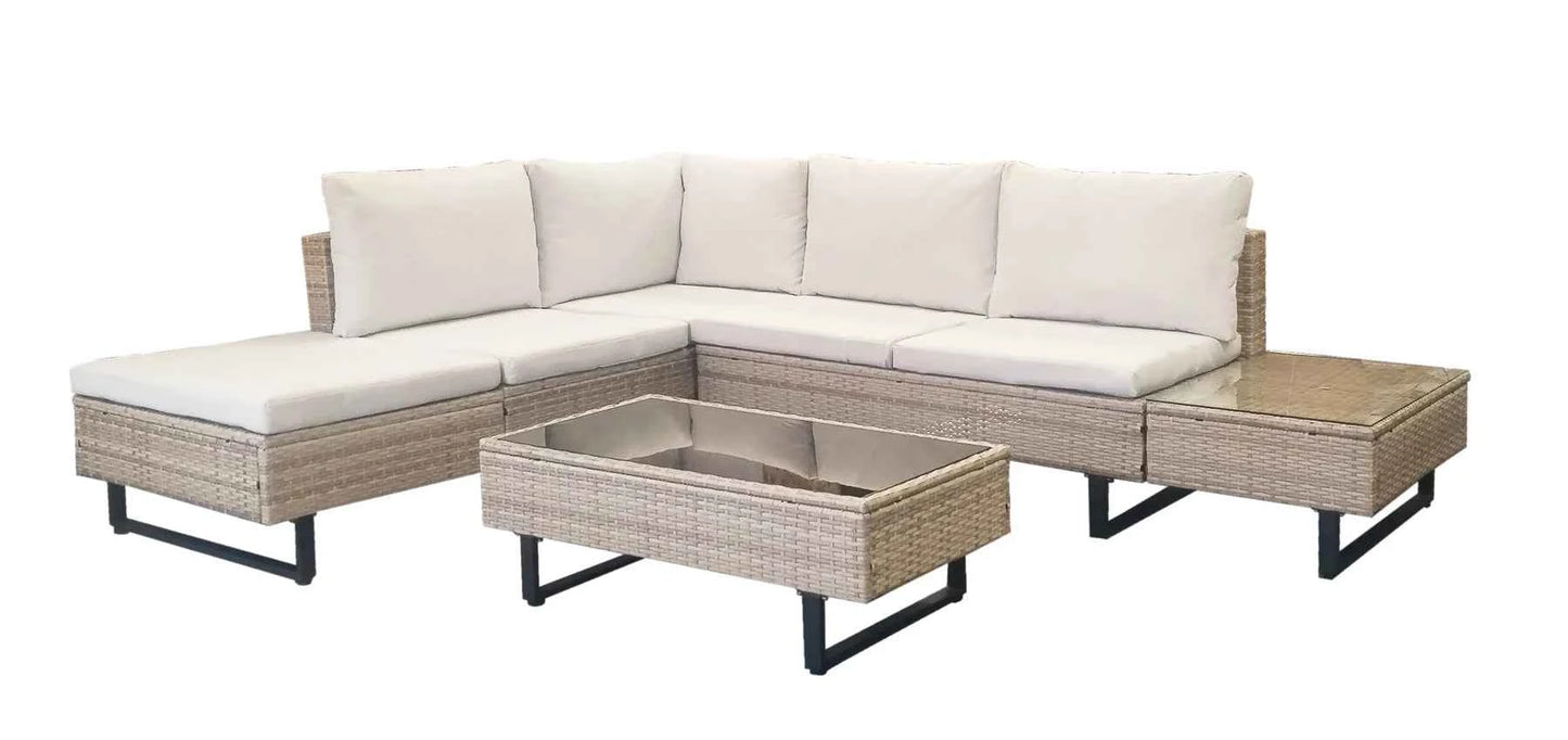Cyprus Corner Lounge Patio Set - Brown with Light Grey Cushions