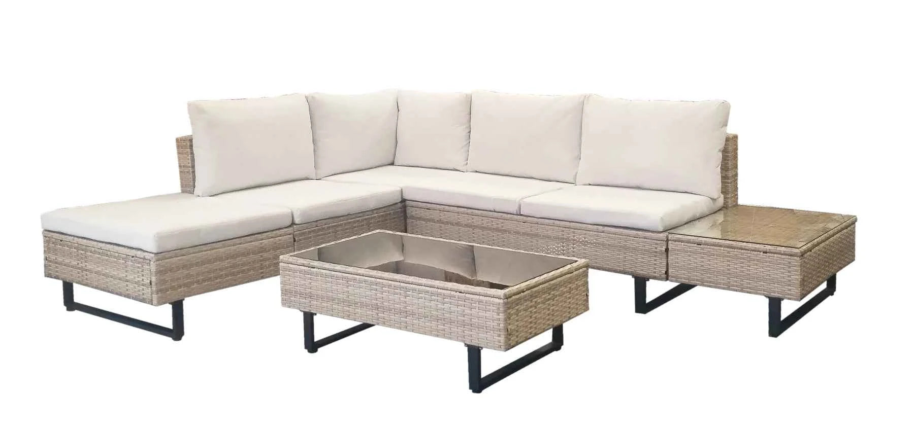 Cyprus Corner Lounge Patio Set - Brown with Light Grey Cushions