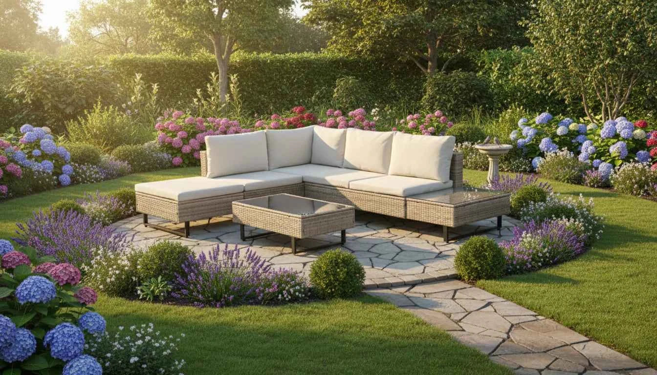 Cyprus Corner Lounge Patio Set - Brown with Light Grey Cushions