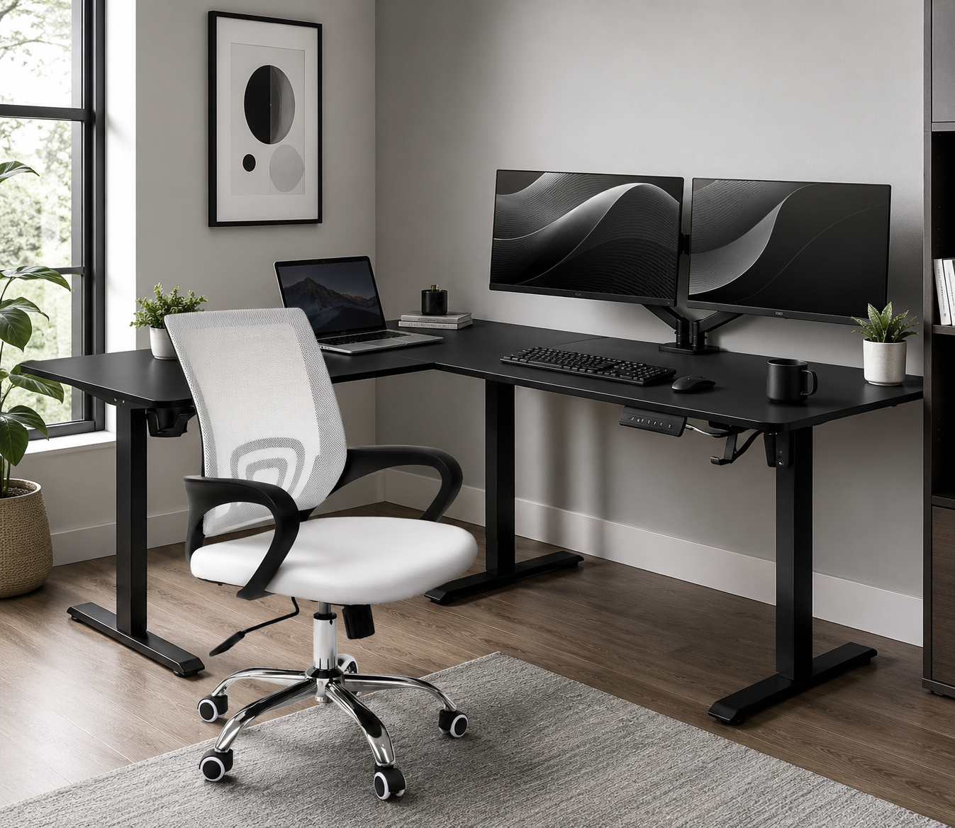 Flexi Corner Standing Desk & Focus Ergonomic Mesh Chair Bundle ALLUSTRA