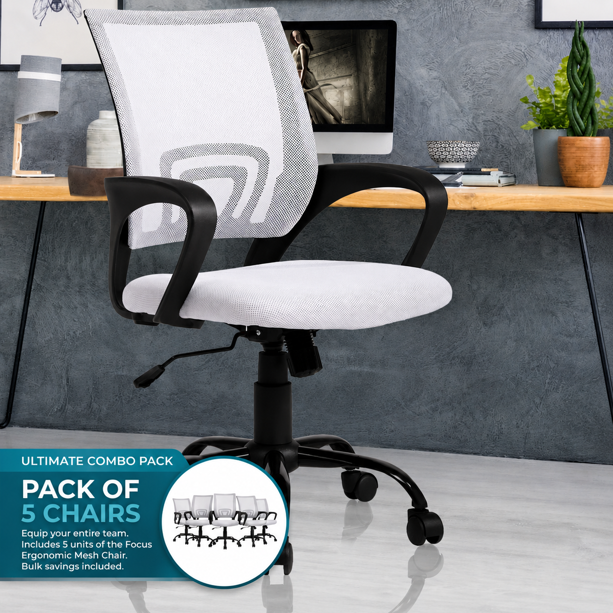 Focus Office Desk Chair - White - Pack of 5 ALLUSTRA