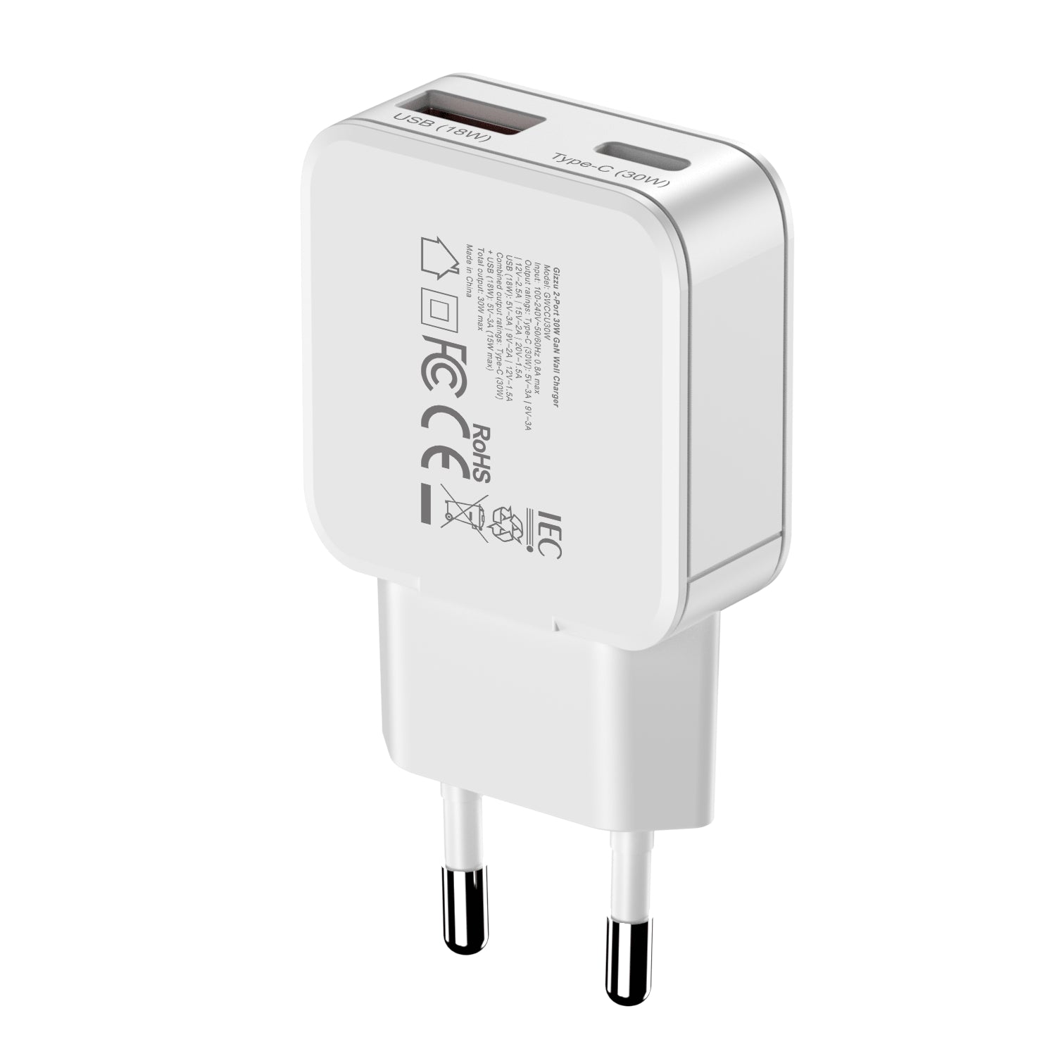 Gizzu 2-Port 30W GaN Wall Charger | MacBook Air + Phone | SYNTECH