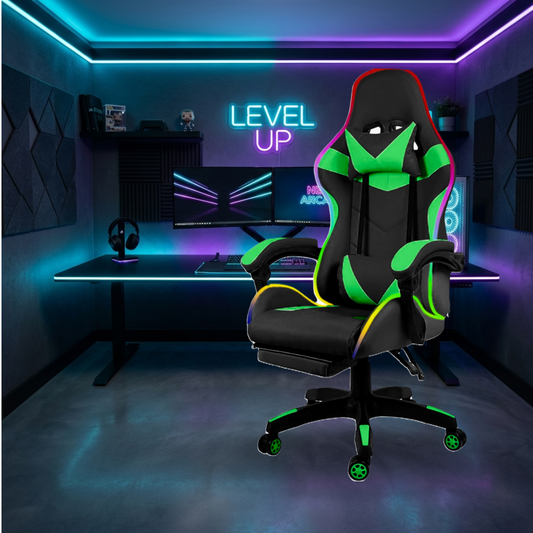 LED Lights Gaming Chair - Green/Black calasca
