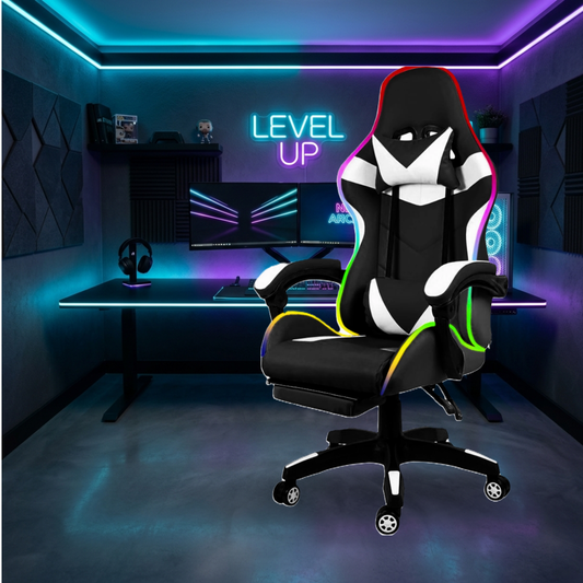 LED Lights Gaming Chair - White/Black calasca