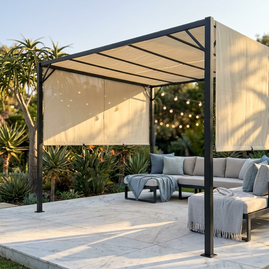 NobleShade Pergola with Sliding Roof Curtain  - Beige ALLUSTRA