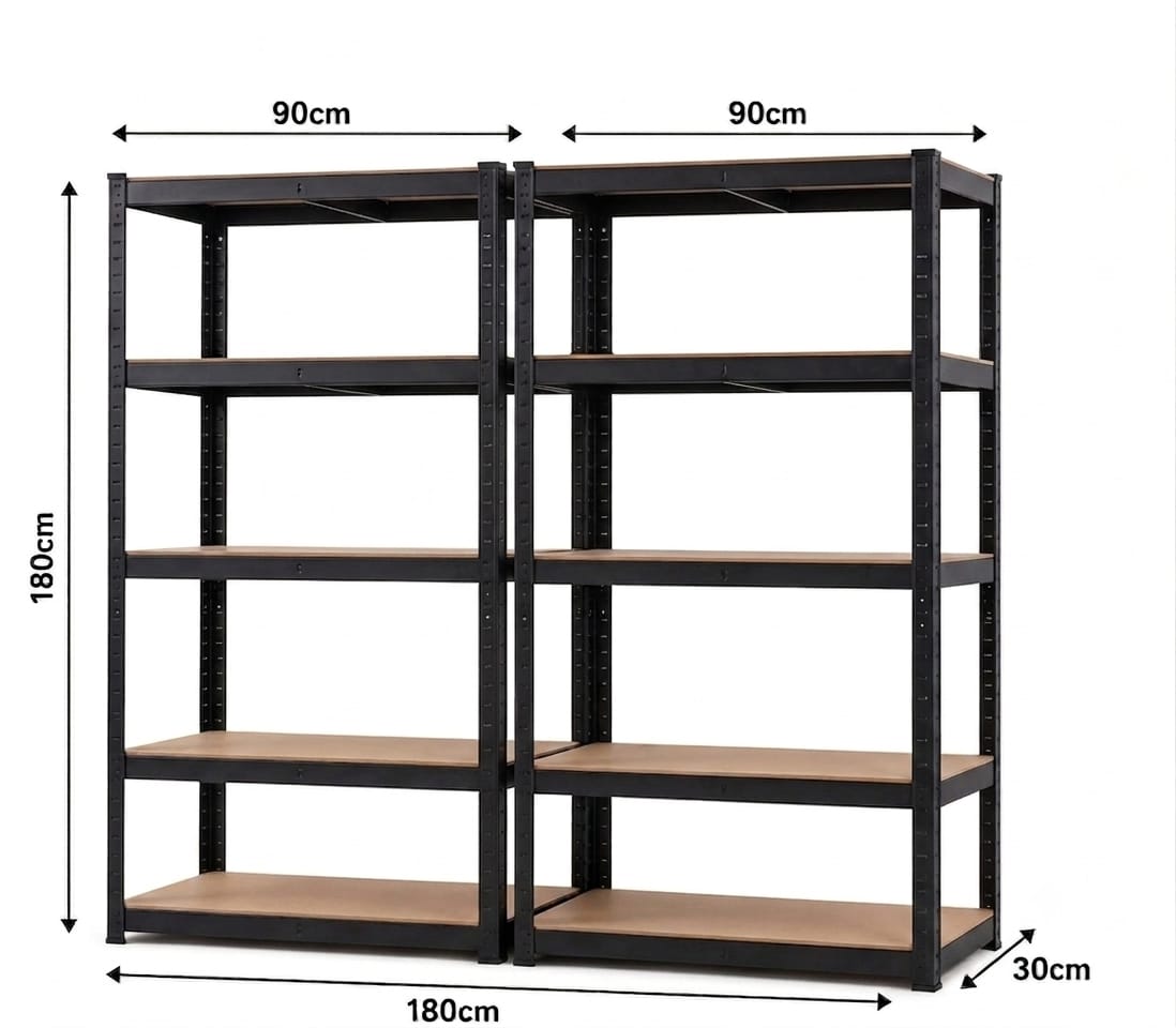 Allustra Modus Onyx 5-Tier Adjustable Storage Rack - 90 x 30 x 180 [2 Pack] CAL