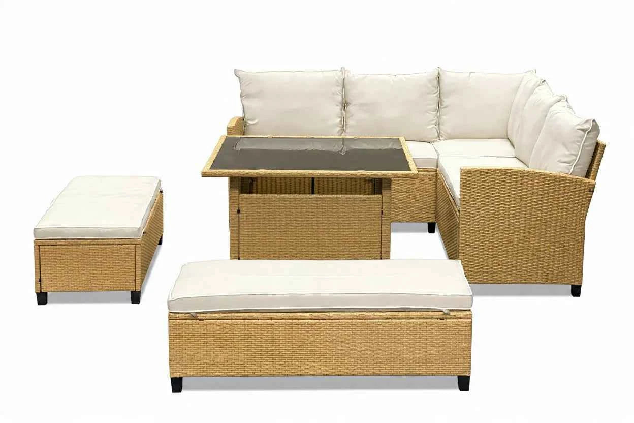 Barbados Corner Lounge Set Brown with Beige Cushions