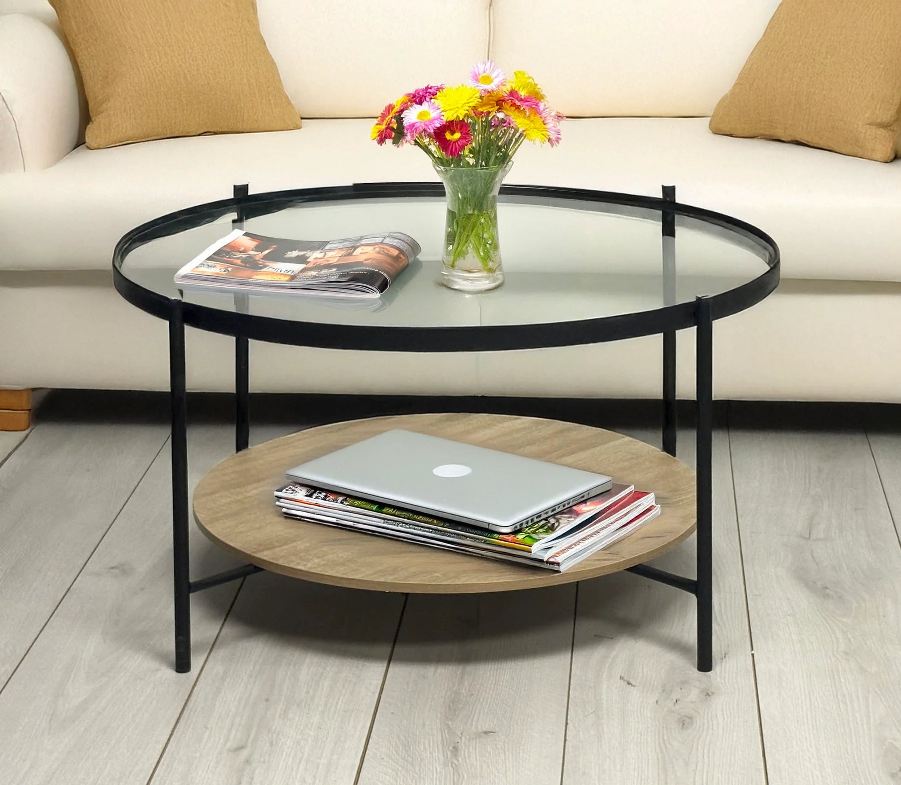 Velour 2 Tier Round Coffee Table - Finery ALLUSTRA