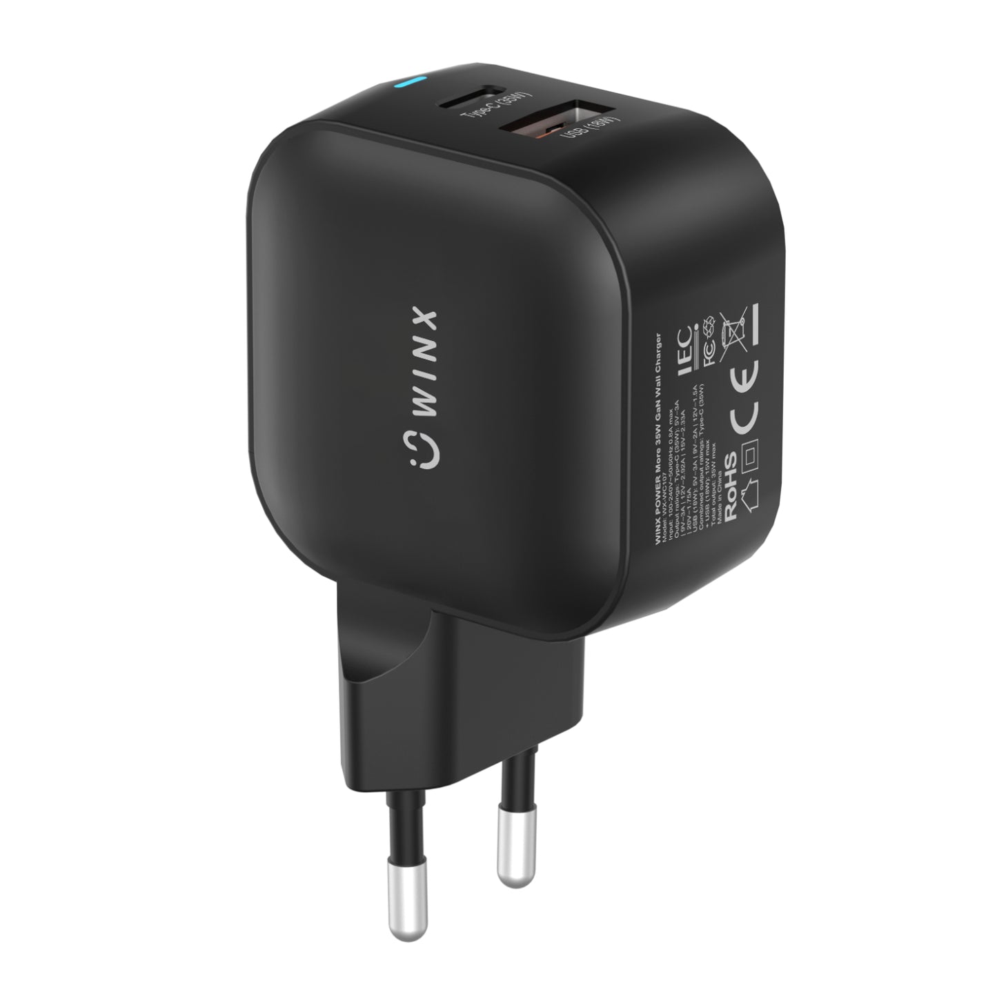 WINX POWER More 35W GaN Charger | 2 Ports USB-C + USB-A | SYNTECH