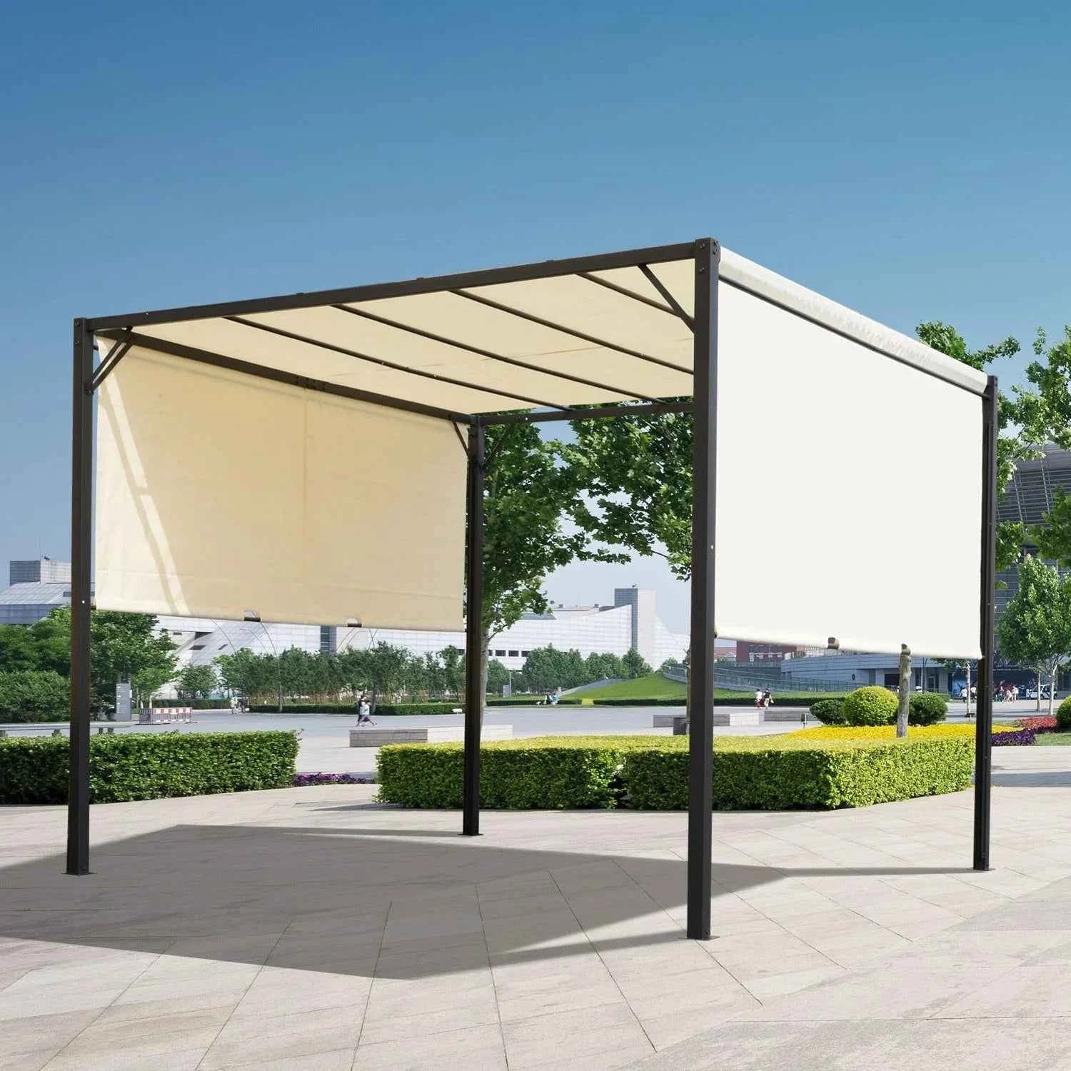NobleShade Pergola with Sliding Roof Curtain  - Beige - Fine Living