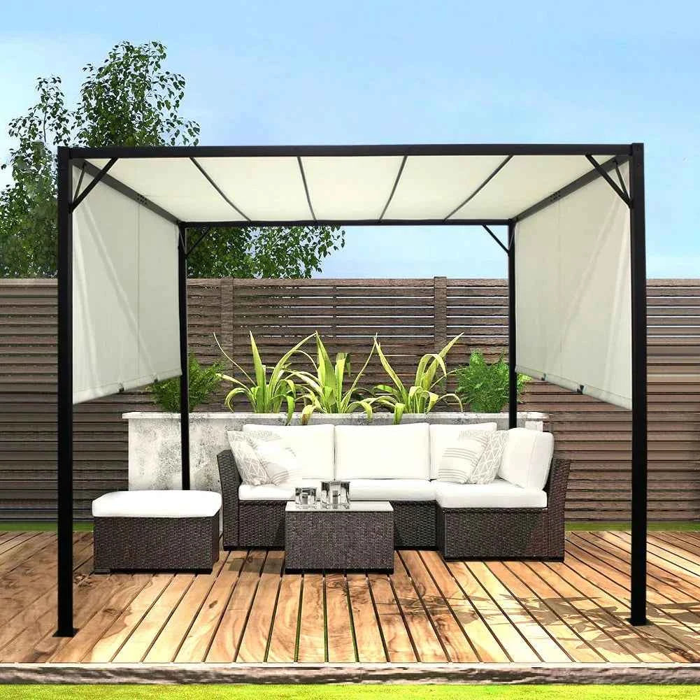 NobleShade Pergola with Sliding Roof Curtain  - Beige - Fine Living
