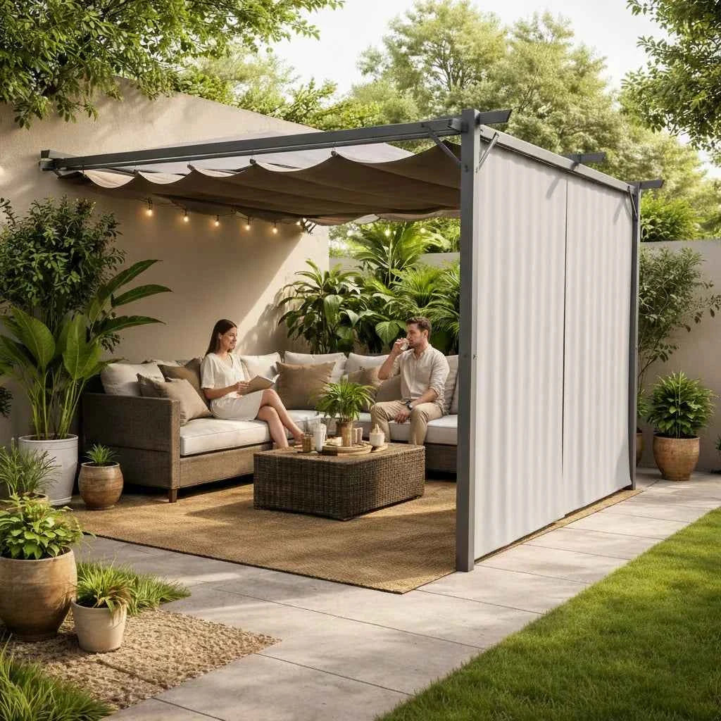 Sunridge Wall Mounted Pergola with Awnings - 3x2.7m - Grey - Finery