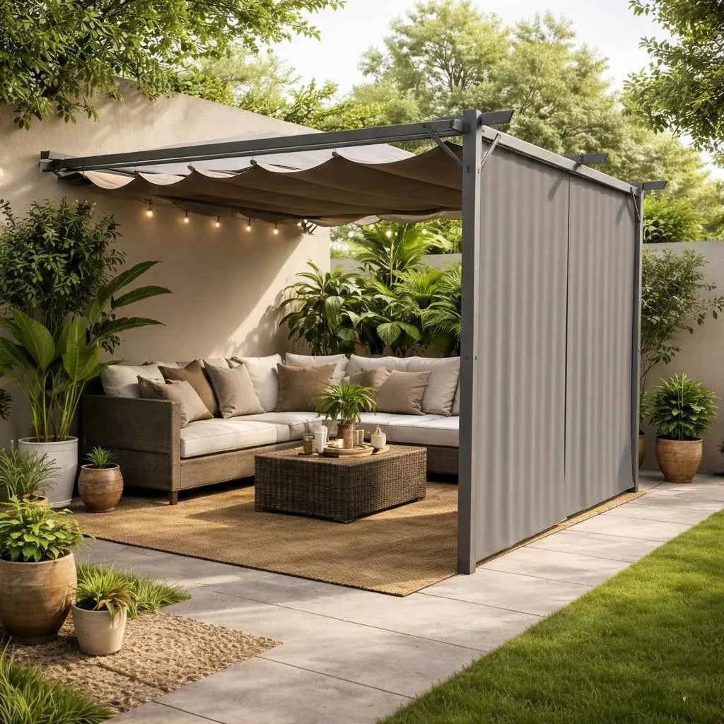 Sunridge Wall Mounted Pergola with Awnings - 3x2.7m - Grey - Finery