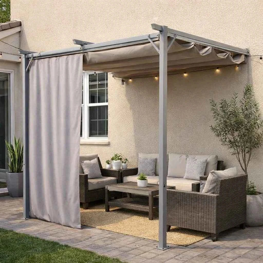 Sunridge Wall Mounted Pergola with Awnings - 3x2.7m - Grey - Finery