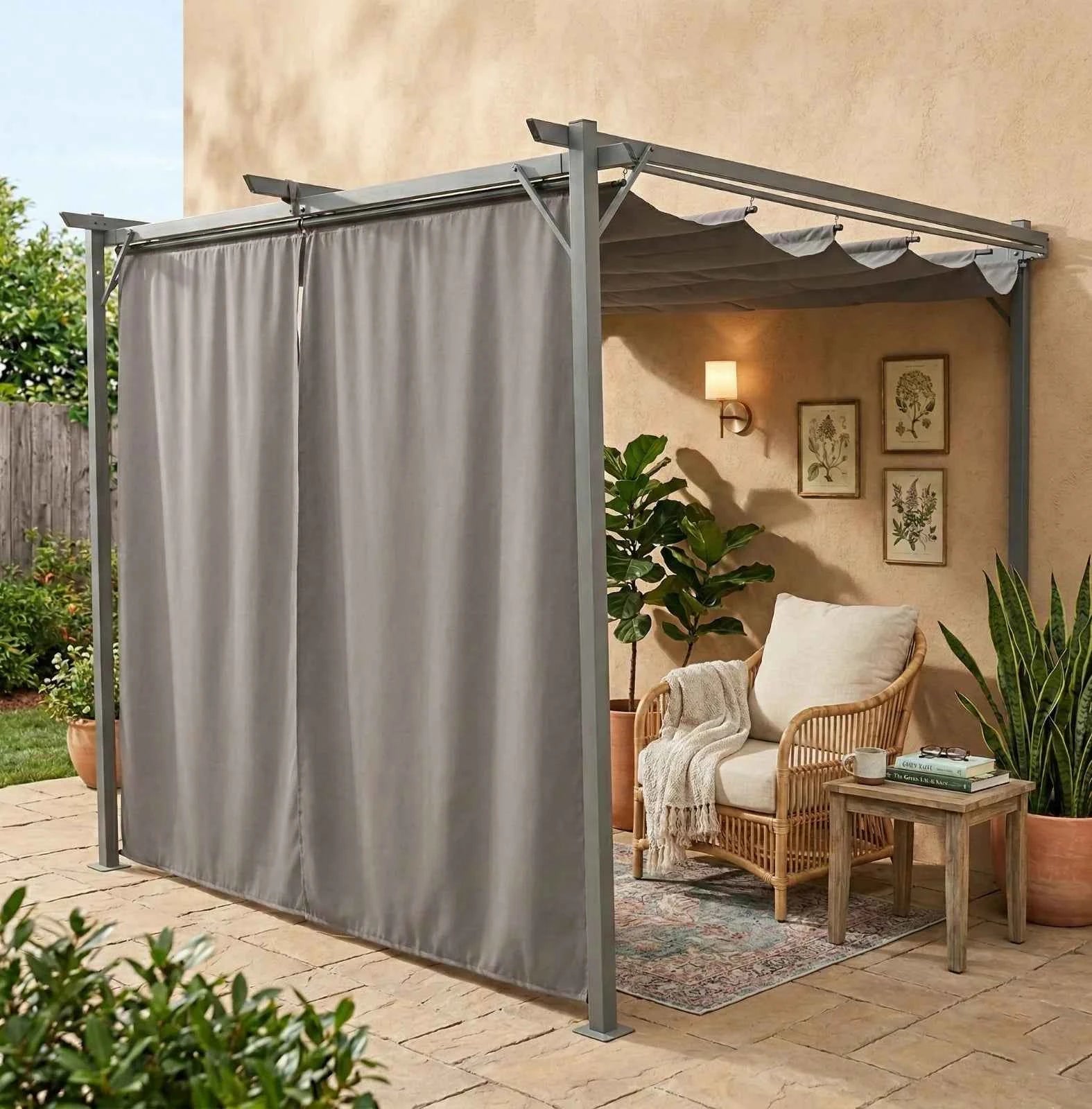 Sunridge Wall Mounted Pergola with Awnings - 3x2.7m - Grey - Finery
