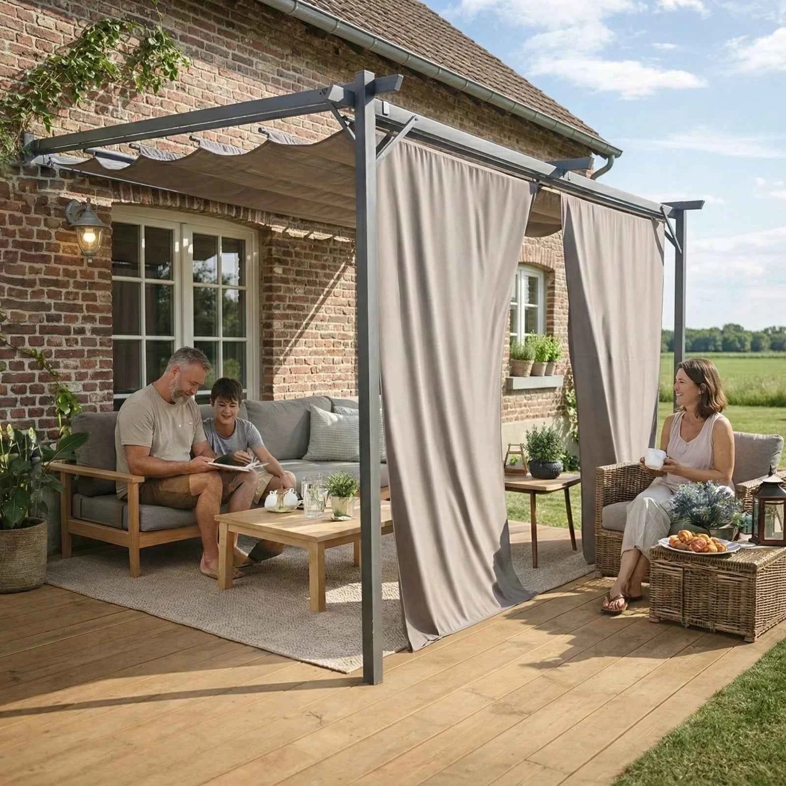Sunridge Wall Mounted Pergola with Awnings - 3x2.7m - Grey - Finery