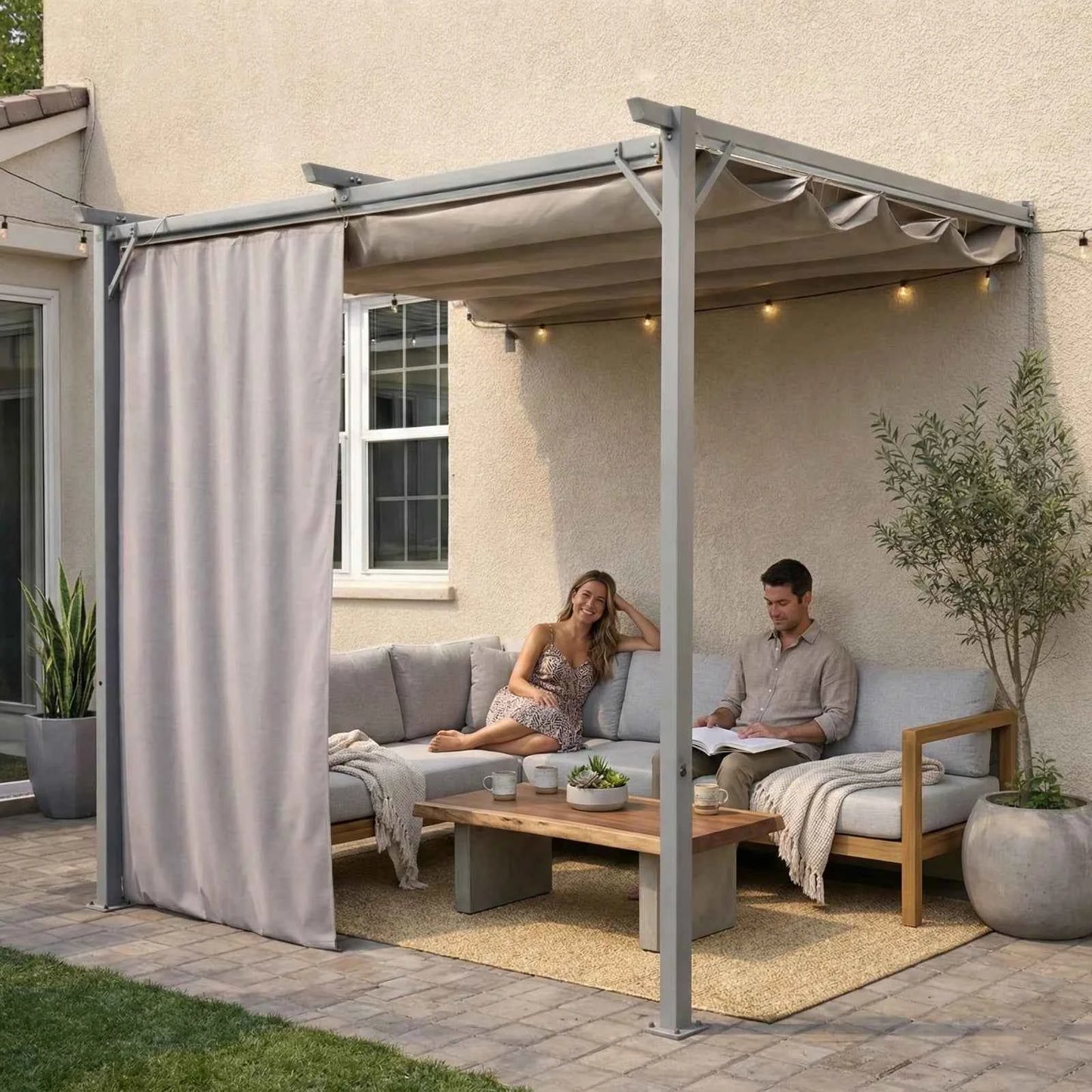 Sunridge Wall Mounted Pergola with Awnings - 3x2.7m - Grey - Finery