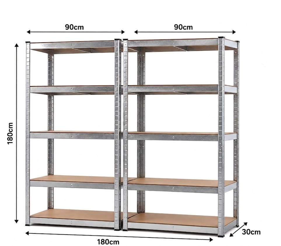 Allustra Modus Galvanised 5 Tier Adjustable Storage Rack - 900 x 30 x 180cm [2 Pack] ALLUSTRA