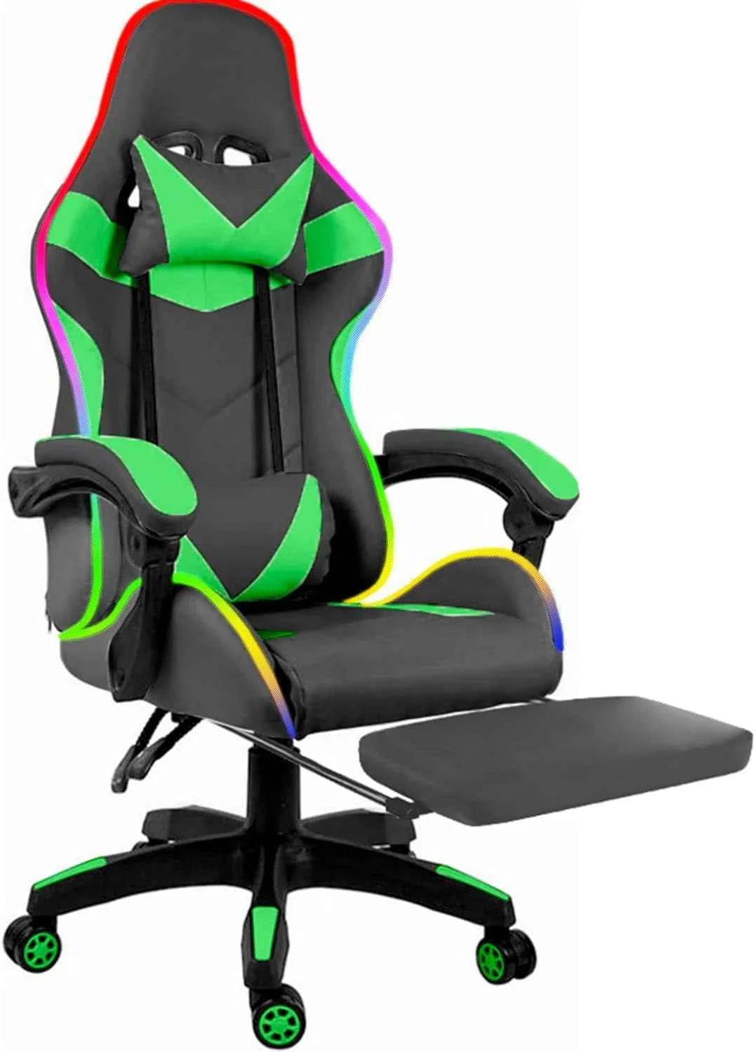 LED Lights Gaming Chair - Green/Black