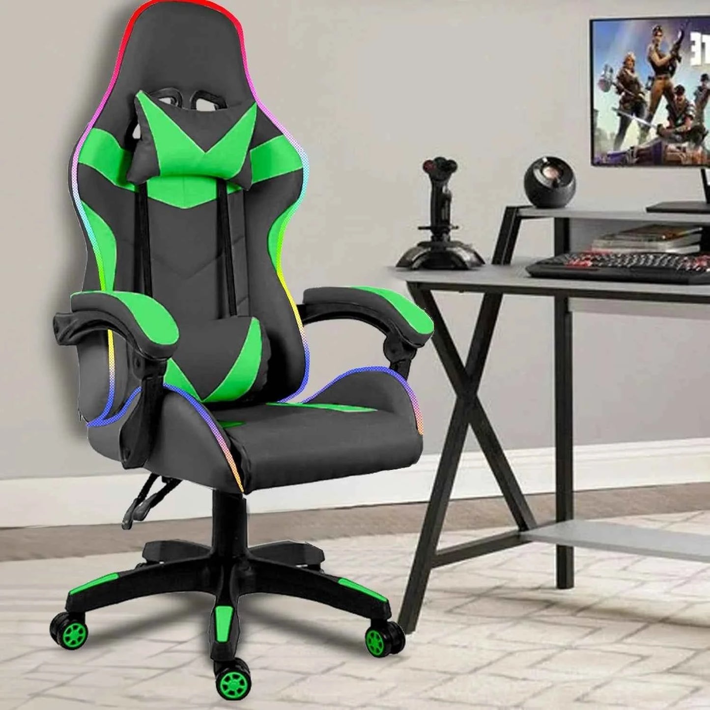 LED Lights Gaming Chair - Green/Black
