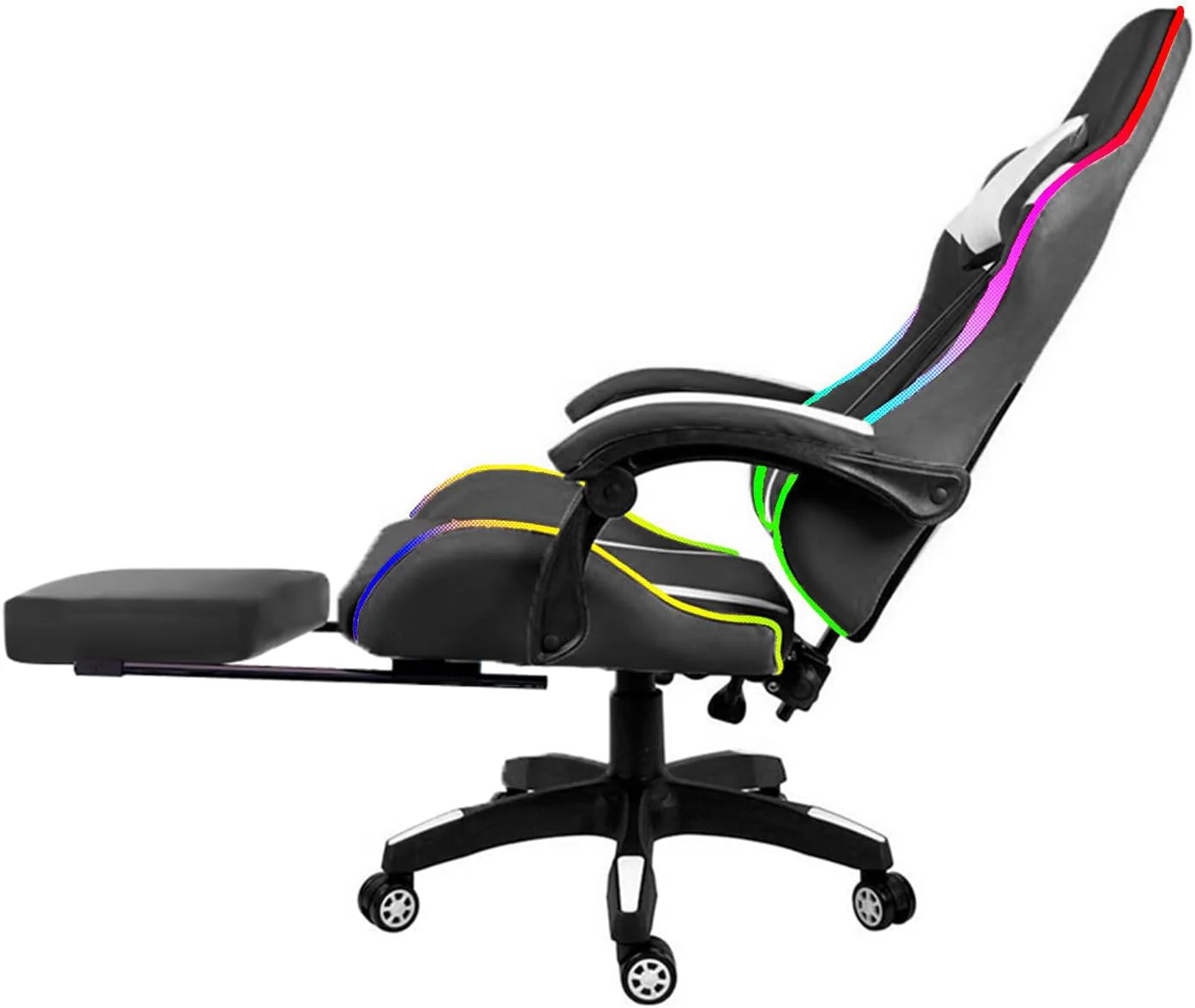 LED Lights Gaming Chair - White/Black calasca