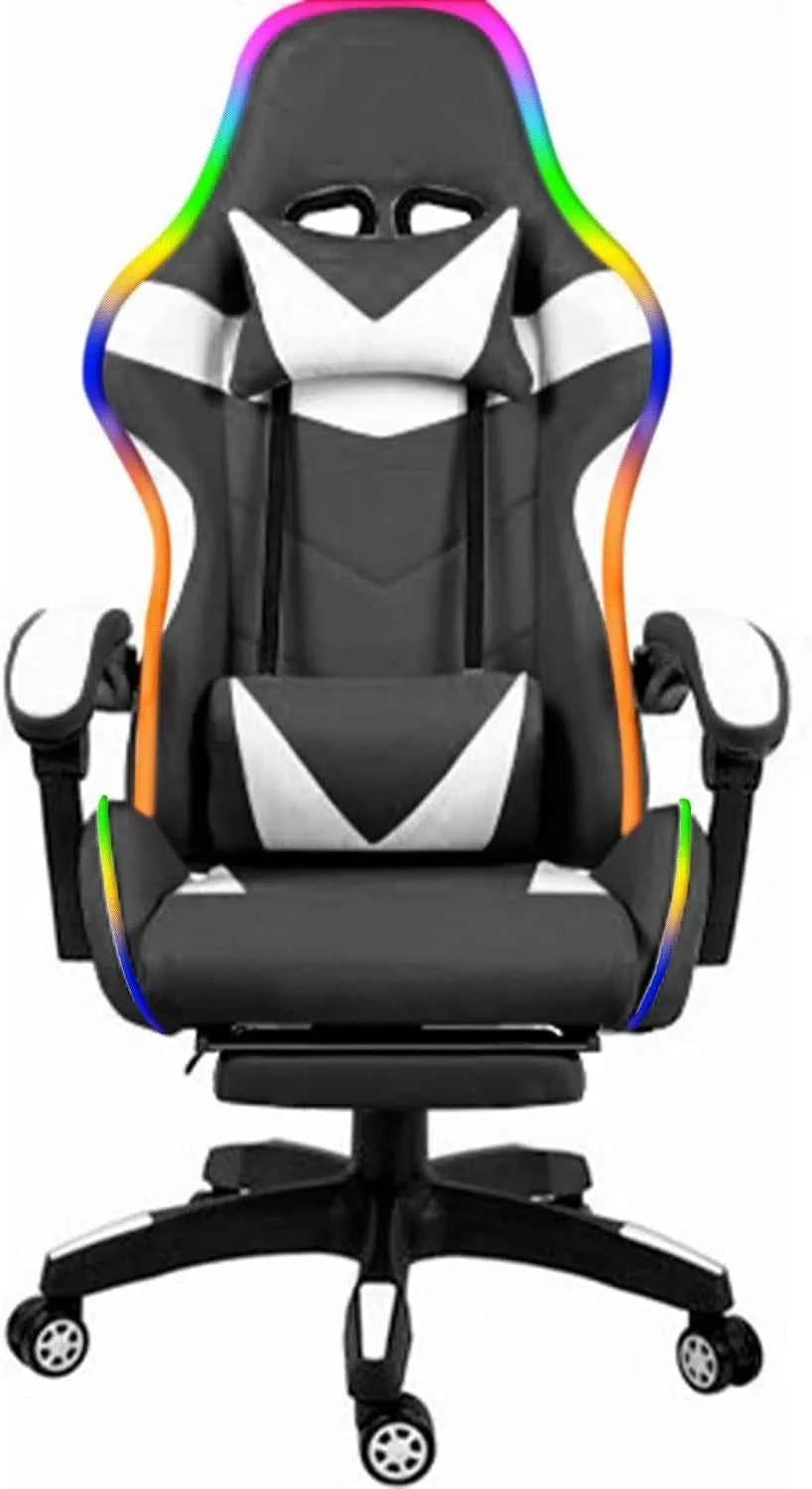 LED Lights Gaming Chair - White/Black