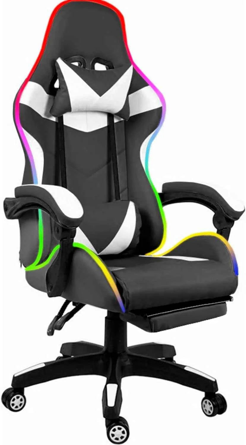 LED Lights Gaming Chair - White/Black